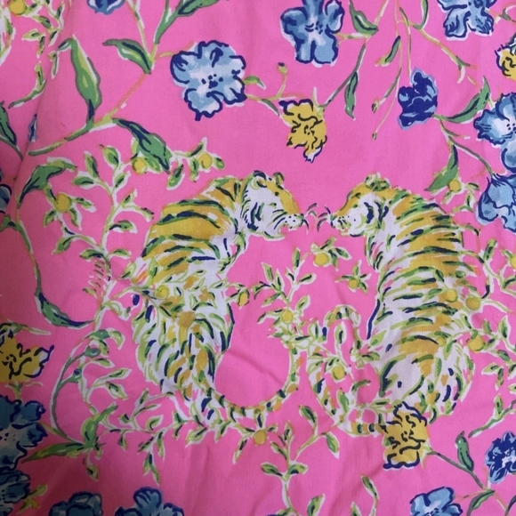 Lilly Pulitzer 10 Kay Babydoll Dress Prosecco Pink Tigress Garden Puffy Sleeves - Picture 10 of 12